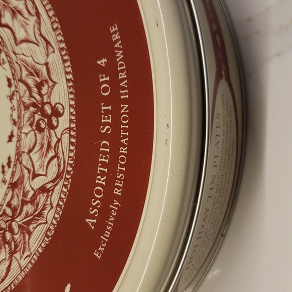 Set of 4 Restoration Hardware Holiday Tin Plates Christmas Red White Winter - Picture 4 of 10